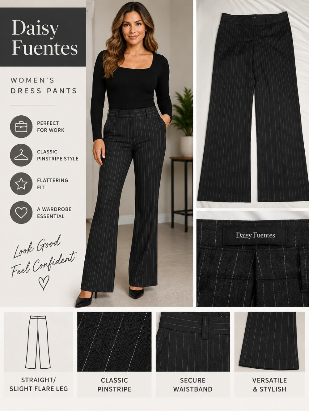 Daisy fuentes women's 4 petite black pin striped dress pants #31